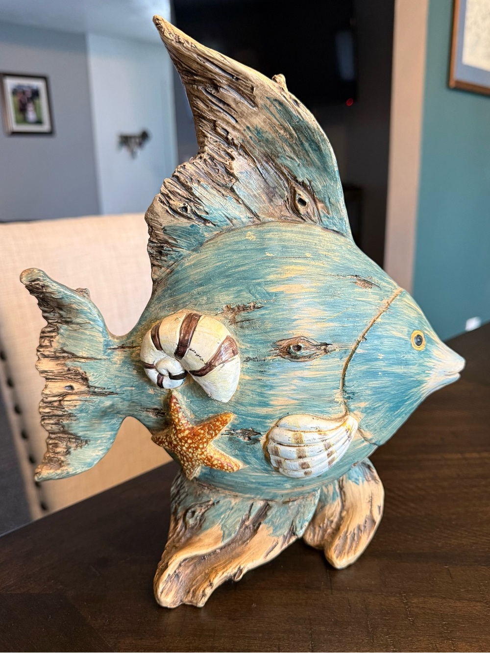 Rustic Faux Driftwood Fish Figurine-Coastal Beach House Decor